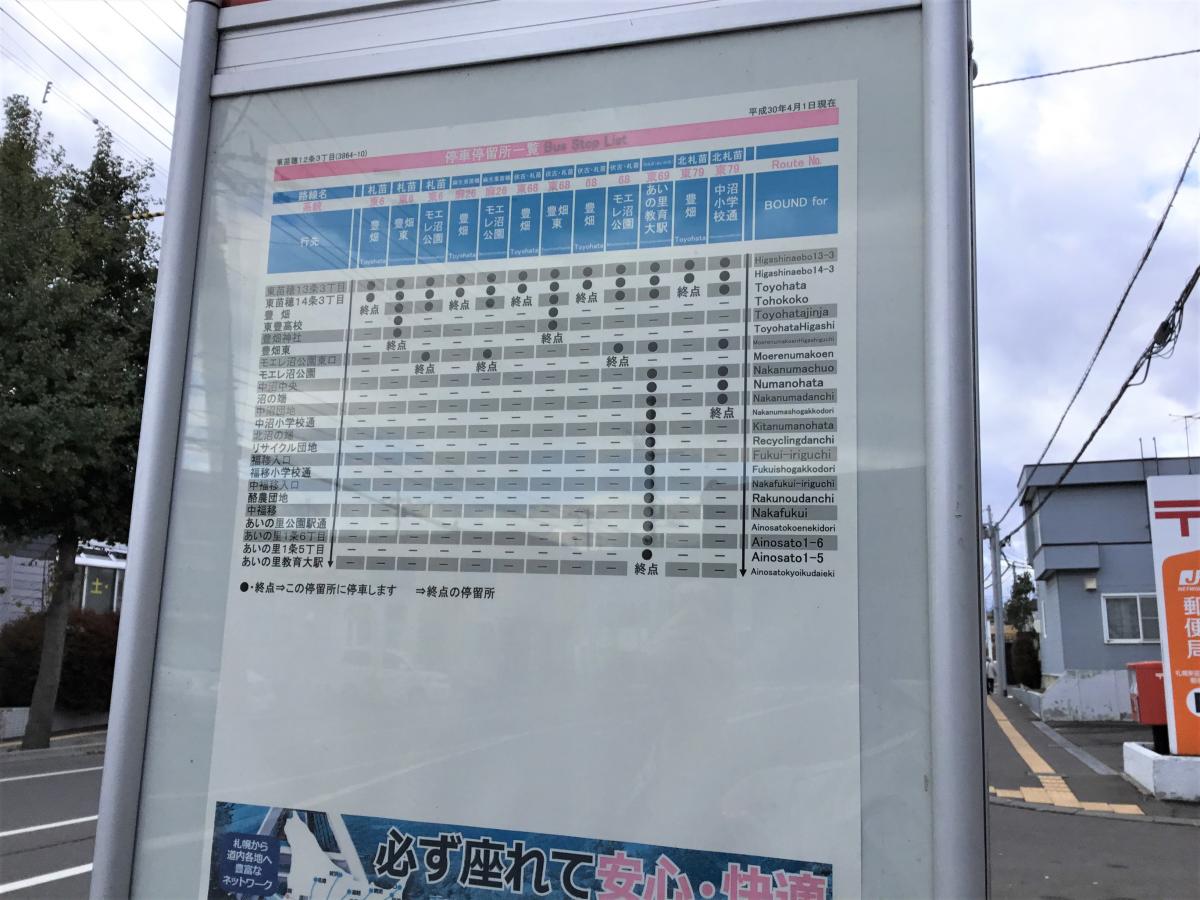ユキサキナビ】北海道中央バス「東苗穂１２条３丁目」バス停留所