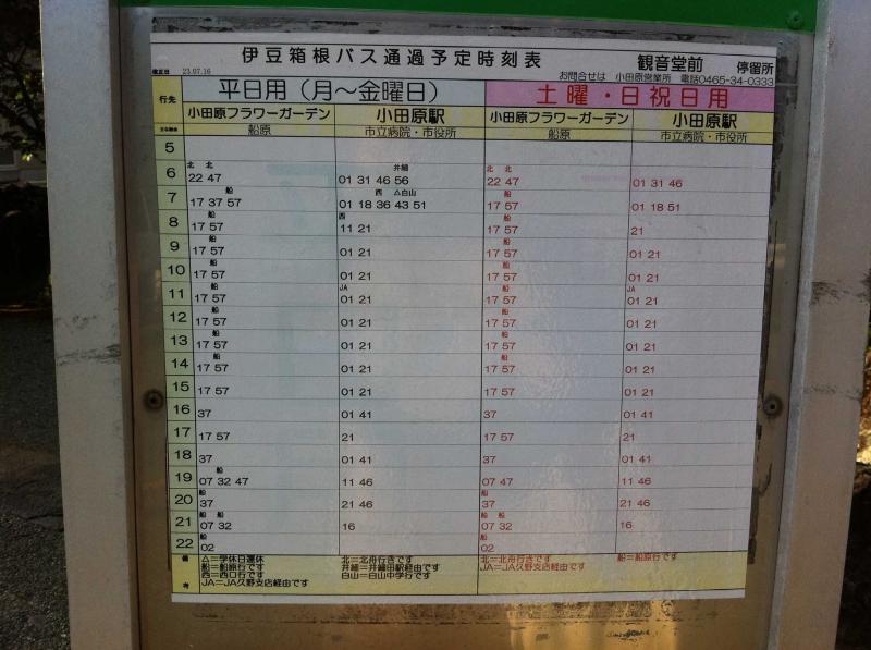 ユキサキナビ 伊豆箱根バス 観音堂前 バス停留所 小田原市久野