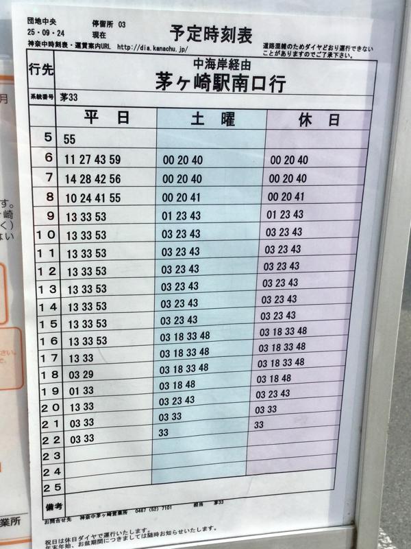 ユキサキナビ 神奈川中央交通 団地中央 茅ケ崎市 バス停留所